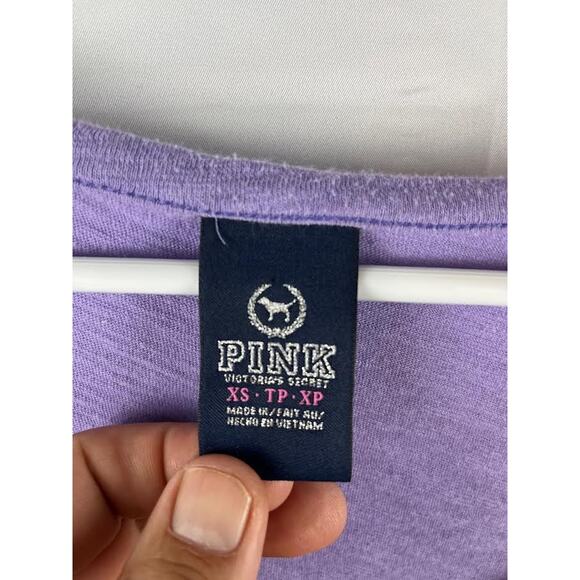 Victoria's Secret PINK purple Short Sleeve T-Shirt XS "Look at me" rhinestones - Picture 5 of 7
